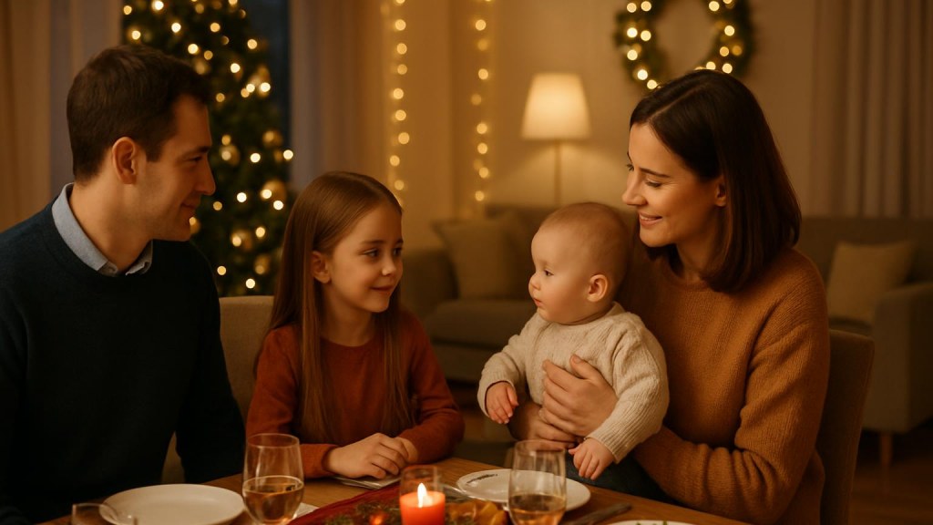 Famiglia con bambini in ambiente accogliente per Capodanno