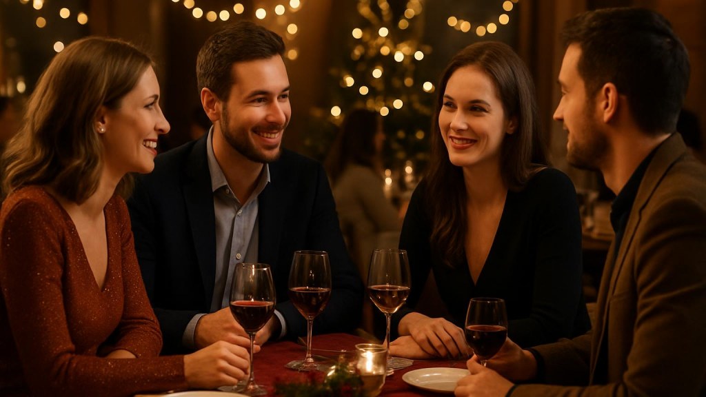 Gruppo di adulti in contesto conviviale per Capodanno