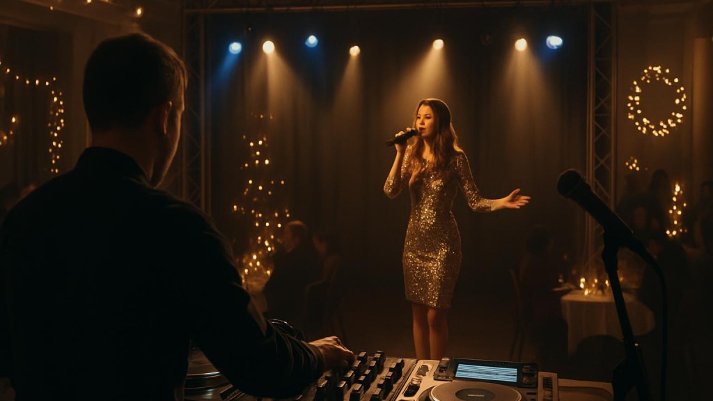 DJ o cantante in una sala eventi per Capodanno